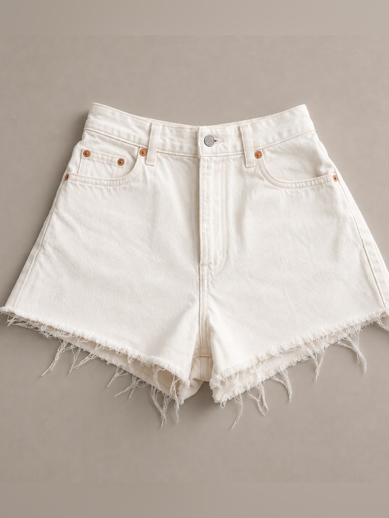 Pull&Bear Pants - Pull&Bear White High Rise Denim Shorts Frayed Raw Hem